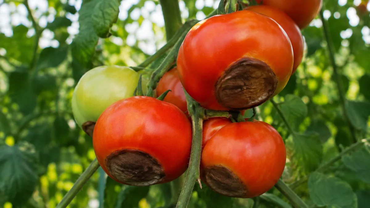 Black bottoms on tomatoes are not blight and spraying won’t help