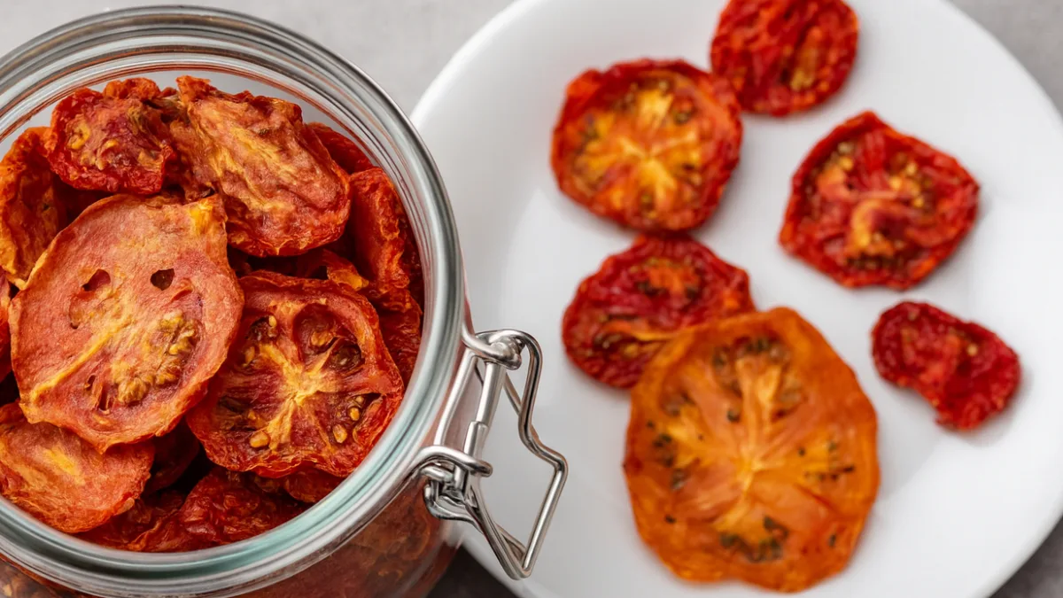 Chips de tomate caseros en deshidratadora convierten la cosecha de temporada en un snack crujiente y barato